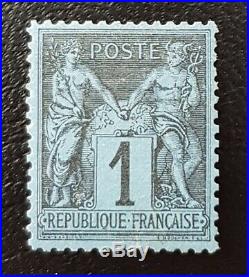 À VOS OFFRES! 7 FRANCE timbre 84 bleu de Prusse neuf signé certificat Calves