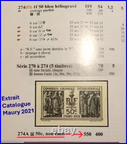 BELLE Épreuve gommé en brique N°274A 50c Expo Coloniale de 1931 non émis /TB