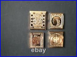 Collection 73 premiers timbres du monde lingot vermeil argent massif plaqué or