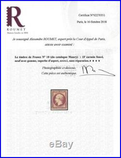 Empire non dentelé 1 franc carmin timbre de France N°18a neuf TB. RR