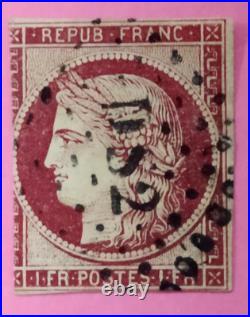 FRANCE CERES 1 FRANC CARMIN N° YVERT 6 Oblitéré lot 372 FRANCE CERES 1 FRANC CARMIN N° YVERT 6 Oblitéré lot 372