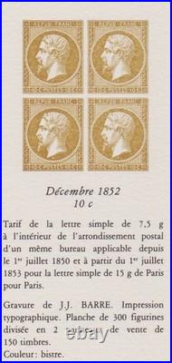 FRANCE N°9/10 NAPOLEON III 0,10c/0,25c BLOC DE 4 TIMBRES-ESSAI OU EPREUVE