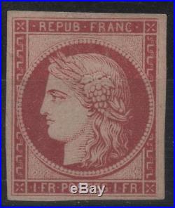 FRANCE STAMP TIMBRE N° 6 CERES 1F CARMIN 1849 NEUF x TB RARE SIGNE K534