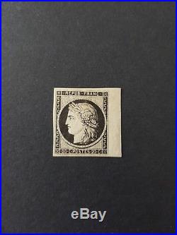 FRANCE collection Cérès #43 timbre n°3a noir sur blanc bord de feuille signé 2