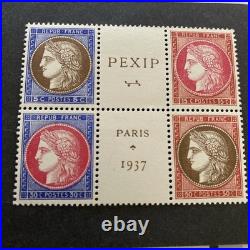 France Année 1937 N° 348 à 351 Luxe Bloc Central Pexip Authentique