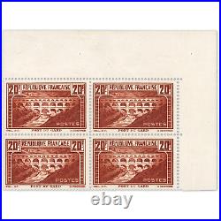France Bloc 4 Timbres N° 262a, Pont Du Gard, Neufs Signé Expert Chez Brun