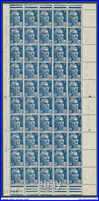France Marianne de Gandon n°719B 5f bleu demi feuille de 50 daté variété surplus