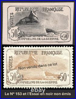 France N°153 Orphelins 50c+50c Non Émis, Essai en noir /TB Signé Scheller