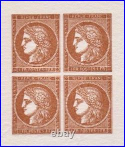 France N°6/7 Type Ceres 1f Vermillon Bloc De 4 Timbres-emis Par Le Musee De La P