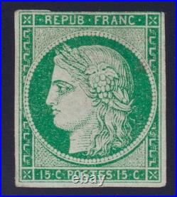 Lot 1779 n°2 Cérès 15c vert neuf  BELLE NUANCE aminci Certificat Scheller