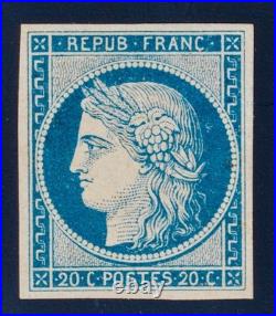 Lot 1913 n°8 Cérès 20c bleu s/jaunâtre DURIEU NON ÉMIS neuf TB Certif
