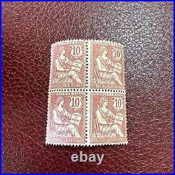 Lot 346- Timbre FRANCE MOUCHON N°124 2X 2X EN BLOC DE 4