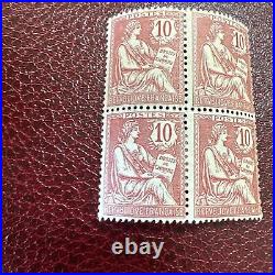 Lot 346- Timbre FRANCE MOUCHON N°124 2X 2X EN BLOC DE 4