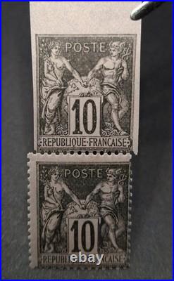 N°103g (Maury) Sage 10c noir sur lilas ND tenant à D /TB BDF Cert. Behr