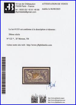 N°122, Merson 2fr violet et jaune, neuf avec charnière, Certificat JF. BRUN
