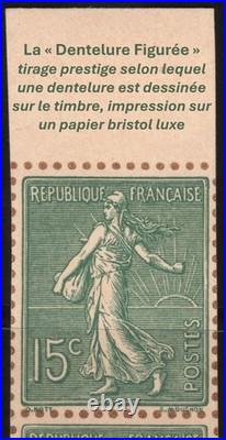 N°129-133 Semeuse lignée, Série compl. Dentelure figurée, Paires R Cert. Brun