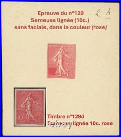 N°129/33 Semeuse lignées 4 Épreuves avec valeur évidée TB Cert. Brun