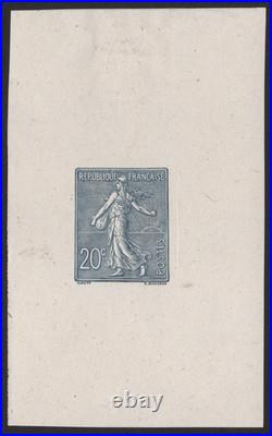 N° 131 Semeuse lignée 20c. Épreuve en bleu-gris sur chine TB Remarquable R