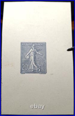 N° 131 Semeuse lignée 20c. Épreuve en bleu-gris sur chine TB Remarquable R