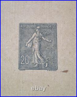 N° 131 Semeuse lignée 20c. Épreuve en bleu-gris sur chine TB Remarquable R