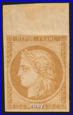 N°1f, Cérès 10c bistre-clair, réimpression de 1862, neuf avec charnière TB