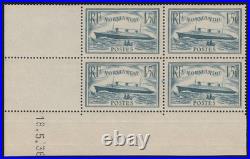 N°300, Paquebot Normandie 1fr50 bleu-clair, bloc coin daté 1936, neuf TB
