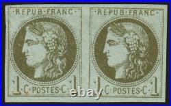 N°39B paire, impression usée, Cérès Bordeaux, 1c olive, Report 2, neuf TB
