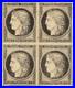 N°3, bloc de quatre, Cérès 1849, 20c noir sur jaune, essai, neuf  TB