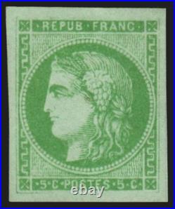 N°42B, Cérès Bordeaux, 5c vert-jaune, neuf signé CALVES ROUMET et BRUN TTB