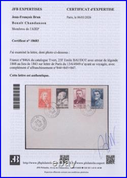 N°846A 1er Tirage/Erreur Emile Baudot oblitéré sur Enveloppe Cert. Brun RARE N°846A 1er Tirage/Erreur Emile Baudot oblitéré sur Enveloppe Cert. Brun RARE