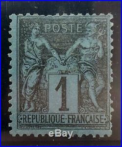 N°84 Sage 1c Bleu de Prusse Neuf RARE 1880 bon état Signé x2 + Certificat