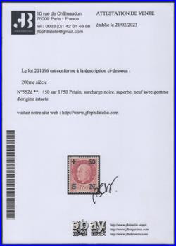 No. 552d Secours National surcharge noir sur 1f50 BRUN /SUP Cert. Brun R+