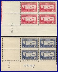 Poste Aérienne n°5/6, blocs de quatre coins datés 1930, neufs TB