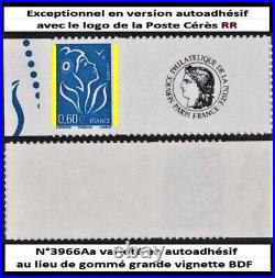 RARE VARIETE N°3966Aa ADHESIF LAMOUCHE0,60 BLEU AVEC LE LOGO DE LA POSTE CERES