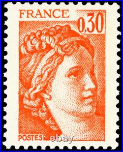 Rare Variété Timbre de France Sabine de Gandon 0.30 Orange Impression à Sec