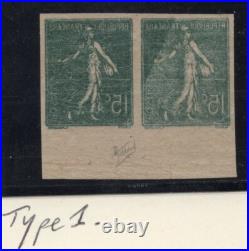 Semeuse 130 /MNH Paire bdf non dentelé et RECTO/VERSO intégral superbe RR