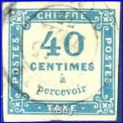 Taxe N°7 Type Chiffre Taxe 40c Bleu, Non Dentele 1871-1878 Timbre Oblitere