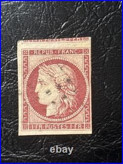 Timbre France Cérès no 6, obl, voisin, cote 1100, filet E tangent préservé