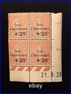 Timbre France coin daté caisse d'amortissement 1928 yt 249/251 blocs 4 neufs XX