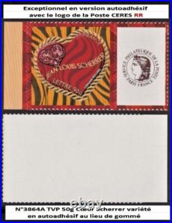 VARIETE N°3864A ADHESIF TVP 50g COEUR SCHERRER AVEC LE LOGO DE LA POSTE CERES