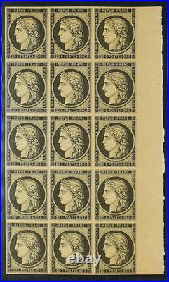 Yvert 3f, 20 c. Noir s. Jaune, réimpression, bloc de 15 luxe, Superbe