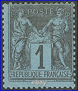 Yvert 84, Bleu de PRUSSE neuf, certificat Roumet signé Calves, TTB, cote 18000